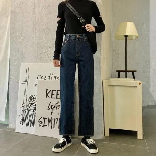 Vintage Mom Jeans High Waist Casual Blue Straight Denim Pants 2020 Fashion Boyfriend Jean