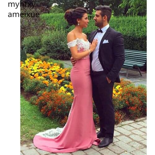 Elegant Sexy Evening Dresses Mermaid Floor Length Off Shoulder Long Prom Dressess Sweep Train Laceevening Gowns Custom Made