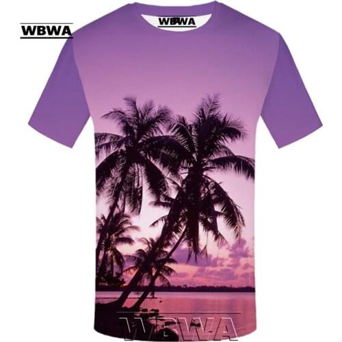 WBWA coconut tree shirt Men Printed Tshirt Funny T shirts 3d Tshirt Purple Hip hop T-shirt Harajuku Mens Clothing Short Sleeve