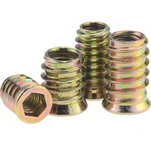 10PCS M6 M8 M10 Zinc Alloy Iron Inside Carbon Steel Hex Socket Drive Insert Nuts Threaded For Wood Furniture M6x10 M8x15 M10x20