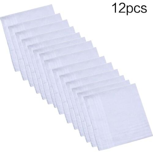 12Pcs/Set 40x40cm Men Women Cotton Handkerchiefs Pure White Classic Hankies Jacquard Striped Pocket Square Towel DIY Painting