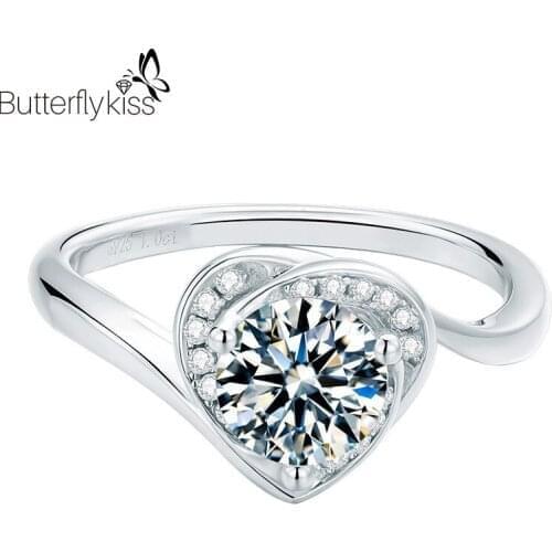 BK 1ct Moissanite Ring Genuine Gold 585 Heart Shape White/Yellow Gold Diamond Rings Fashion Girlfriend Gift Jewelry For Woman