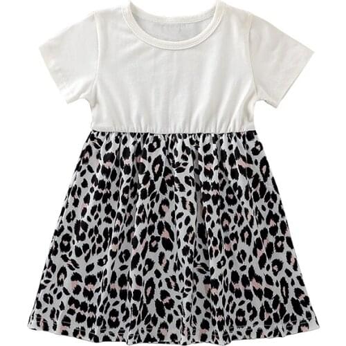 Clearance Toddler Girls Round Collar Romper Suit Baby Short Sleeve Dress Leopard Printing Midi One-piece
