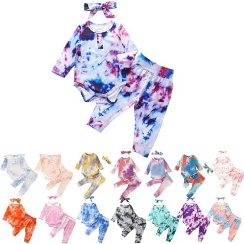 Newborn Infant Baby Girls Clothes Rainbow Tie-dyed Romper+pants Pajamas Sleepwear Outfits New Born Baby Clothes