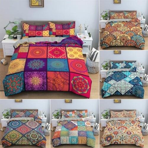 2/3Pcs Mandala Bedding Set Bohemian Floral Duvet Cover Set Bedclothes 3D Printed Luxury King Quilt Cover For Bedroom Decor