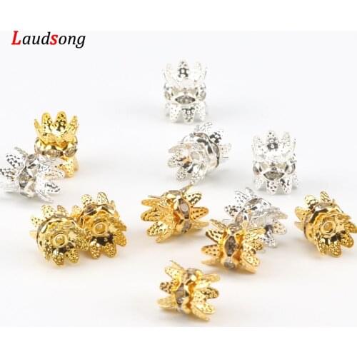 50pcs 6mm Gold Silver Color Rondelles Rhinestone Crystal Beads Loose Spacer Beads For Jewelry Making DIY Necklace Bracelet