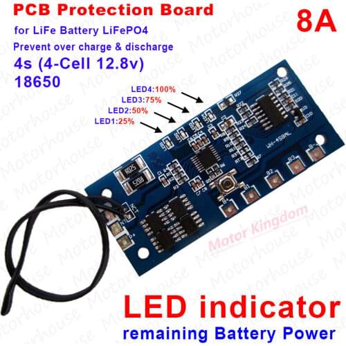 LiFePO4 8A Battery PCM Protection Board BMS with Capacity Display 4S 12.8V PCB