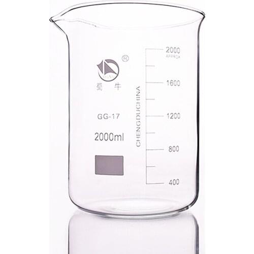 Beaker in low form,Capacity 2000ml,Outer diameter=134mm,Height=196mm,Laboratory beaker