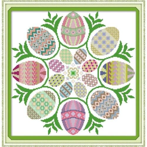 Joy Sunday Easter Eggs (3) Clear Pattern Needlework DIY 14CT 11CT Needlework Cross Stitch Sets for Embroidery Kits Home Decor