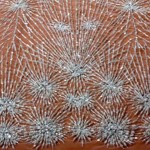 New fashion style off white/red/goldheavy handmade beads on netting embroidered wedding dress/evening dress lace fabric one yard