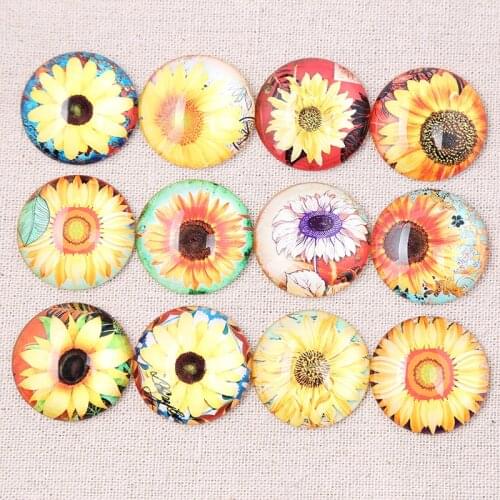 Onwear mix sunflower photo round dome glass cabochon 10mm 12mm 14mm 16mm 18mm 20mm 25mm 30mm diy jewelry findings