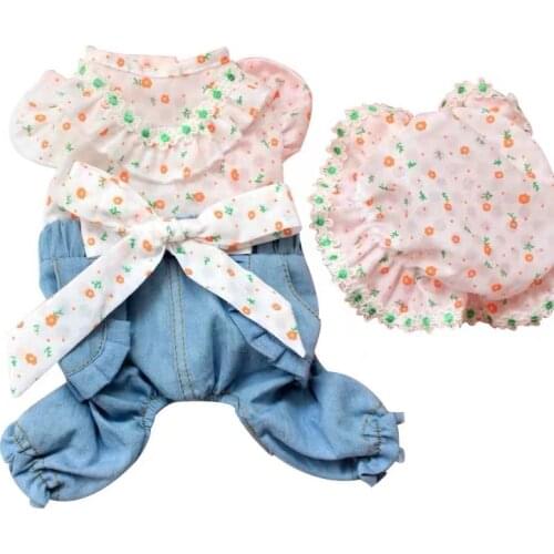 Cute Floral Dog Clothes Denim Jumpsuit Overalls Puppy Small Dog Costumes Outfit Yorkshire Pomeranian Poodle Schnauzer Clothing