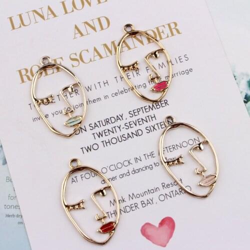 Sexy Lip Hollow Human Face Charms fit Earrings For Women Party Jewelry Making Funny Abstract Art Gold Color Alloy Figure Earings