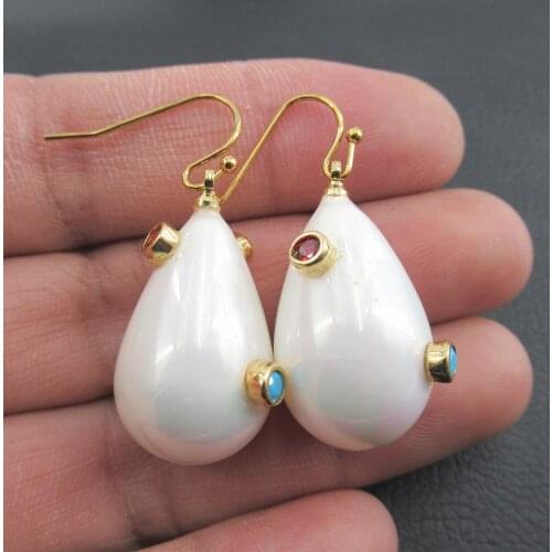 APDGG Teardrop Blue Grey White Sea Shell Pearl Mixed color Hook Earrings