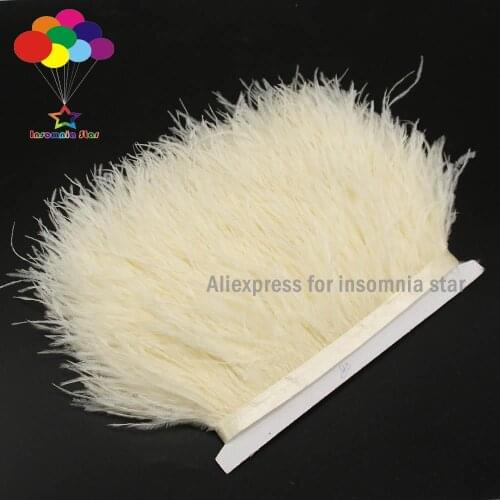 Ostrich Feathers Trims Fringe with Satin Ribbon Tape Dress Sewing Light Yellow