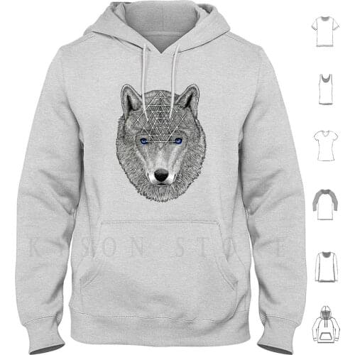 Wolfe Hoodies Long Sleeve Wolf Sri Yantra Sacred Geometry Spirit Animal Animal Totem Shaman Animal Guide Pen