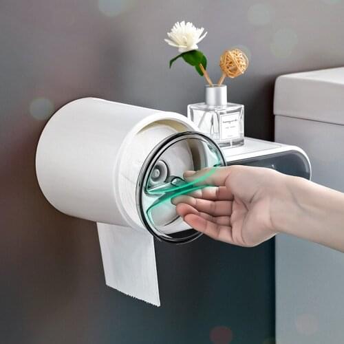 Bathroom Toilet Roll Paper Holder Wall Mount Plastic Bathroom WC Paper Phone Holder with Storage Shelf Rack Paper Storage Box