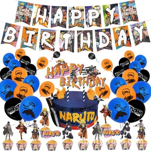 Naruto Happy Birthday Balloon Banner Flag And Card Set Uchiha Sasuke Anime Manga Party Decoration Childrens Baby Kids Toys