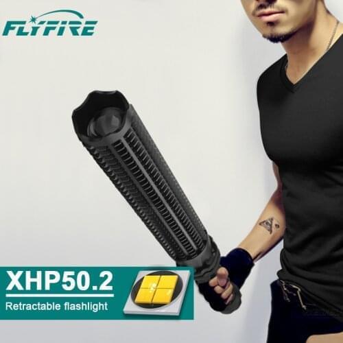 Baseball self-defense Tactical flashlight XHP50.2 T6 led powerful light 18650 extensible defense led torch Telescopic lantern