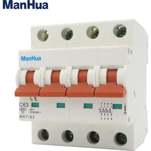 High quality new design 6000A UK Market MCB 4Poles ~230/400V 6A 20A 63A CE Certificate LED color indicator Mini Circuit Breaker