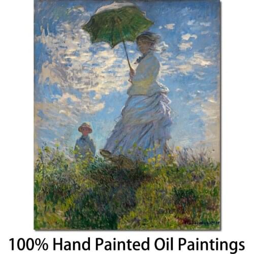 Paintings for living room The Promenade Woman with a Parasol by Claude Monet Home art High quality Hand painted