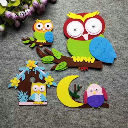 XICC Owl House Non-woven Felt DIY Kindergarten Wall Paste Decoration Beautiful Moon Leaves Cute Classroom Decoration Stickers