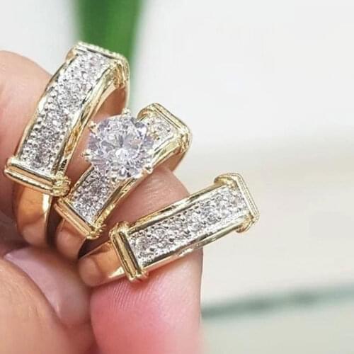 Yobest Luxury Round Stainless Steel Engagement Rings Sets For Women Titanium steel Crystal Gold Romantic Wedding Ring Jewelry