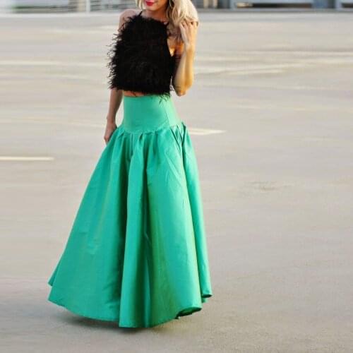 Ins Women Skirt Long saias mulher faldas Skirts Floor Length Grass Green Skirt Pleat jupe femme