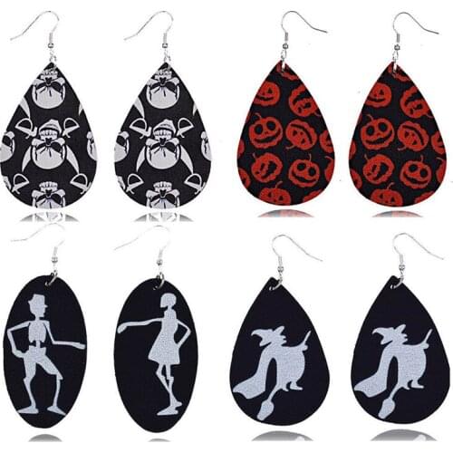 Halloween Pumpkin Spider Leather Earrings For Women Fashion Lightweight Teardrop Leaf Earrings Cерьги Halloween Gifts