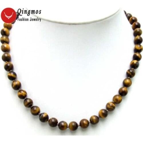 Qingmos 6mm Round Natural Yellow Tigers Eye Stone Necklace for Women with Genuine Stone Chokers 17" Jewelry Colar Collier n5648