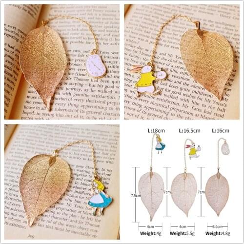 1pc Leaves Pendant Bookmark Creative Golden Bookmark Stationery School Office Supply Metal Book Markers Book Accessories