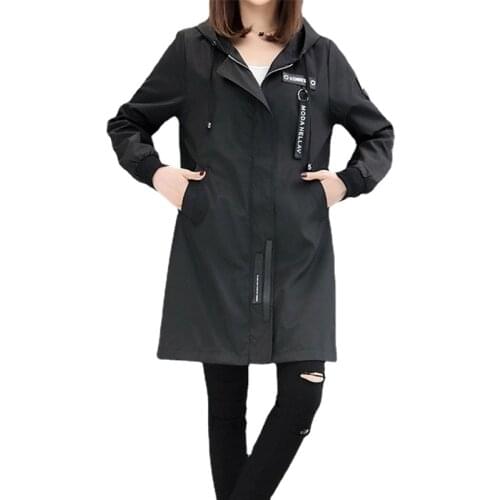 2021 Spring Autumn Hoodies Trench Coat Womens Plus Size Slim Windbreaker Coats