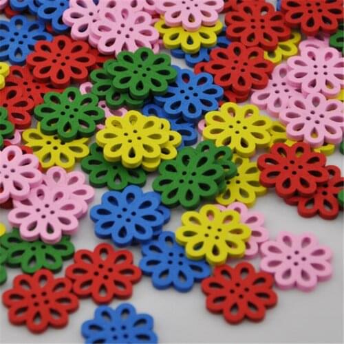 50pcs Flower Shape Wood Buttons Sewing Scrapbooking Gift Handwork Home Clothing Decor Wooden Decorative handmade WB144