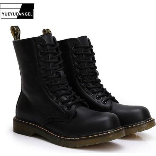 Vintage Lace Up Flat Boots Men Autumn Casual Round Toe High Quality Leather Military Boots Safety Shoes Botas Masculina
