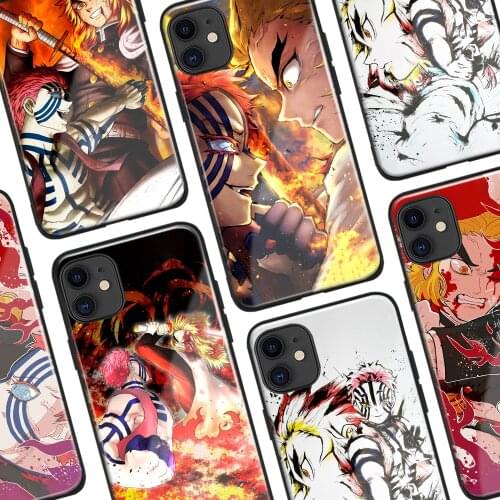 Akaza Kyojuro Rengoku Infinity Train Glass Silicone Phone Case FOR iPhone SE 6s 7 8 Plus X XR XS 11 12 Mini Pro Max Cover Shell
