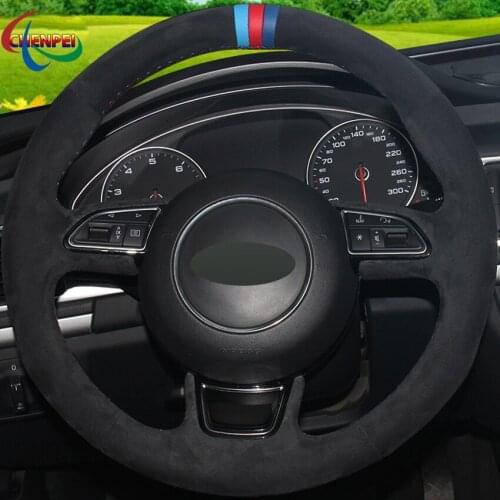 DIY Black Suede Car Steering Wheel Cover For Audi A5 2013-2017 A6 S6 2012-2018 Allroad 2013-2018 S8 2013-2018 Car Accessories
