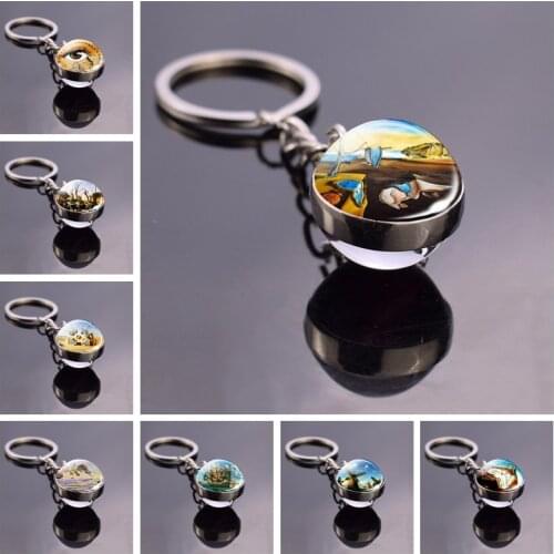 Salvador Dali Surrealism Art Picture Double Side Keychain Glass Ball Key Chain Rings Pendant Art Jewelry Gifts