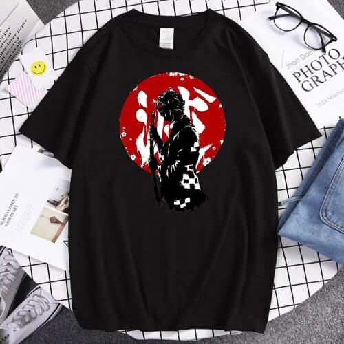 Demon Slayer Anime Printing Mens T-Shirts Crewneck Vintage Clothing Fashion Comfortable Mens Tshirt Summer Breathable Tshirts