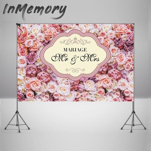 Customized Pink Rose Floral Bridal Wedding Photography Backgrounds Anniversary Birthday Photocall Birthday Photo Backdrop Banner