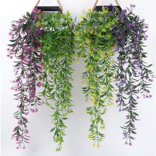 5 Forks Artificial Hanging Flower Plant Green Fake Leaves Vine Simulation Wall Hanging Plants for Home Garden Wedding Decoration