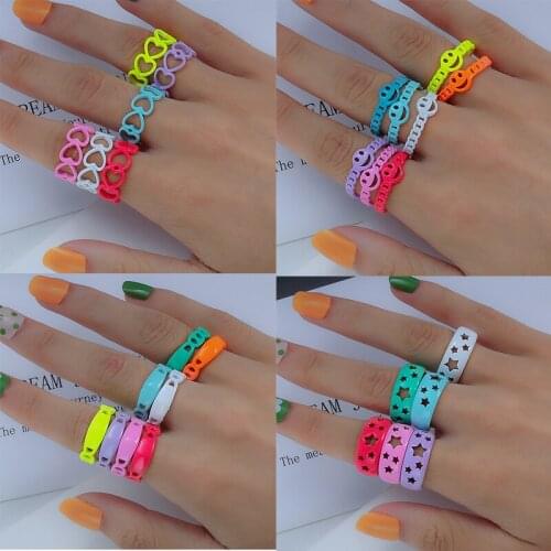Hot Selling Fashionable Open Candy Color Ring For Woman 2021 New Smile Star Chain Irregular Ladies Ring Jewelry