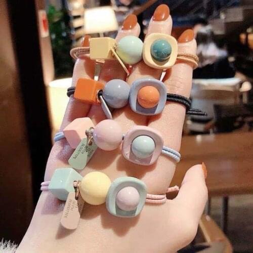 Round Serve Rope Korean Version Net Red Ball Head Double Strand Tied Hair And Leather Band Hair Decoration Bracelet Scrunchies