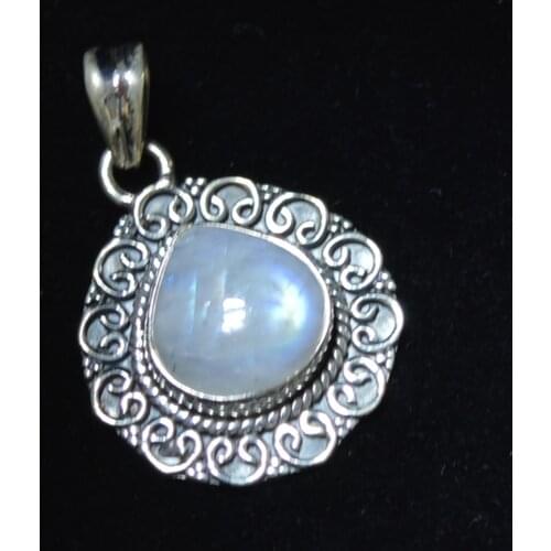 Genuine Blue Fire Moonstone Pendant 925 Sterling Silver, 34.1 mm, MHBAP4614