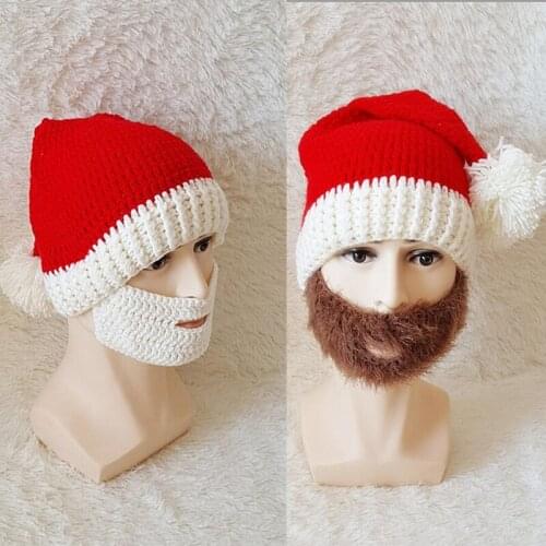 Fashion Santa Clause Cap Cosplay Red Hat White Brown Beard Face Accessory Merry Christmas Hat For Xmas Party New Year Decoration
