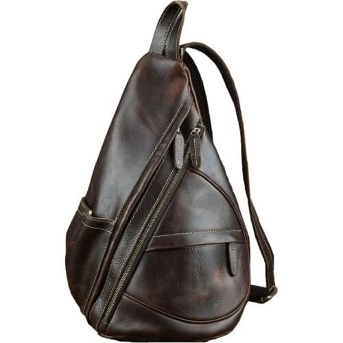 Crazy Horse Genuine Leather Men Chest Pack Large Messenger Shoulder Bags Fashion Male Sling Cross Body Bags