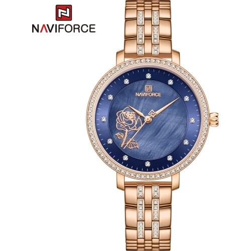 NAVIFORCE Women Luxury Brand Rose Gold Watches Creative Diamonds 3D Dial Elegant Bracelet Wristwatches Relogio Feminino