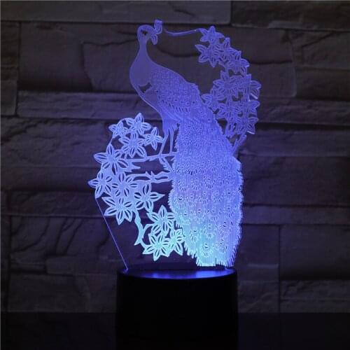 Peacock Night Light Lamp 3D LED Lamp 7 Colorful Table Lamp For Kids Christmas Gift Black Base with Touch Switch / Remote 2324