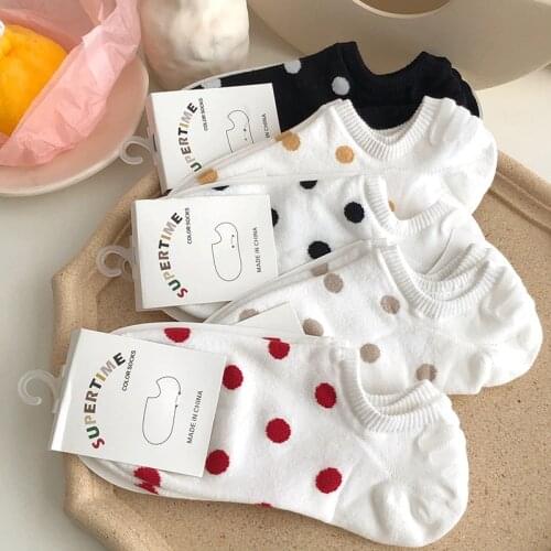 5Pais/Pack Women Socks Short Cotton Polka Dot Sweet Boat Socks Novelty Chaussette Femme Skarpety Kobieta Ankle Sock Woman