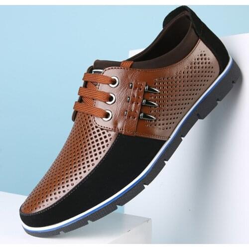 New tide shoes 2019 leather casual shoes mens shoes youth non-slip breathable sports driving shoes hollow mens shoes