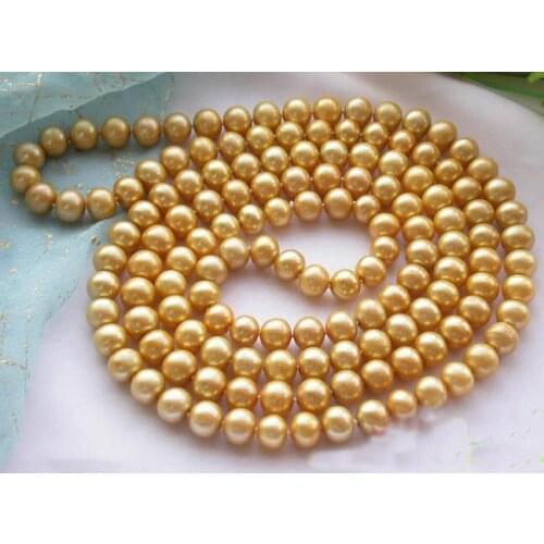New Arriver Real Pearl Jewellery,50'' Long AA 8-9MM Golden Round Freshwater Pearl Necklace,Fashion Women Birthday Gift